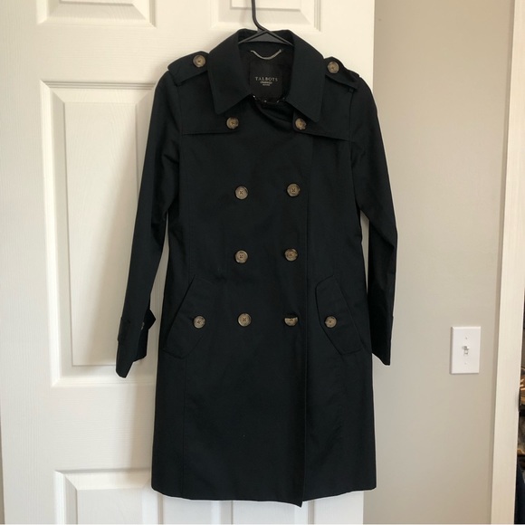 Talbots Petite Women's Double Breasted Belted Long Trench Coat in Black 2P - Picture 4 of 16